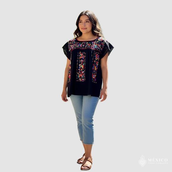 Mexican Hand embroidered bluse Size L - Picture 2 of 7